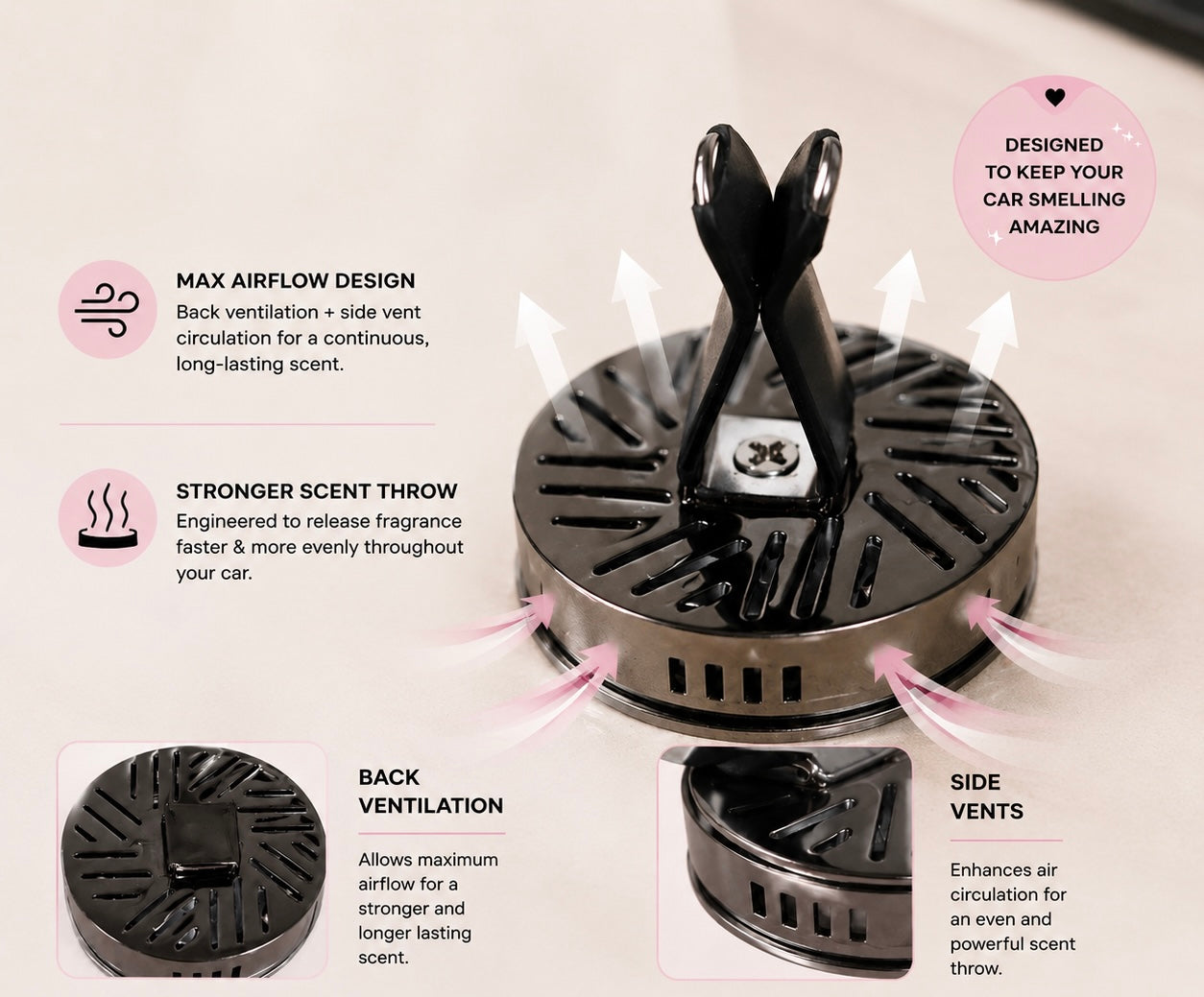 Midnight Magnetic Refillable Car Vent Clip Diffuser | Luxury Car Air Freshener