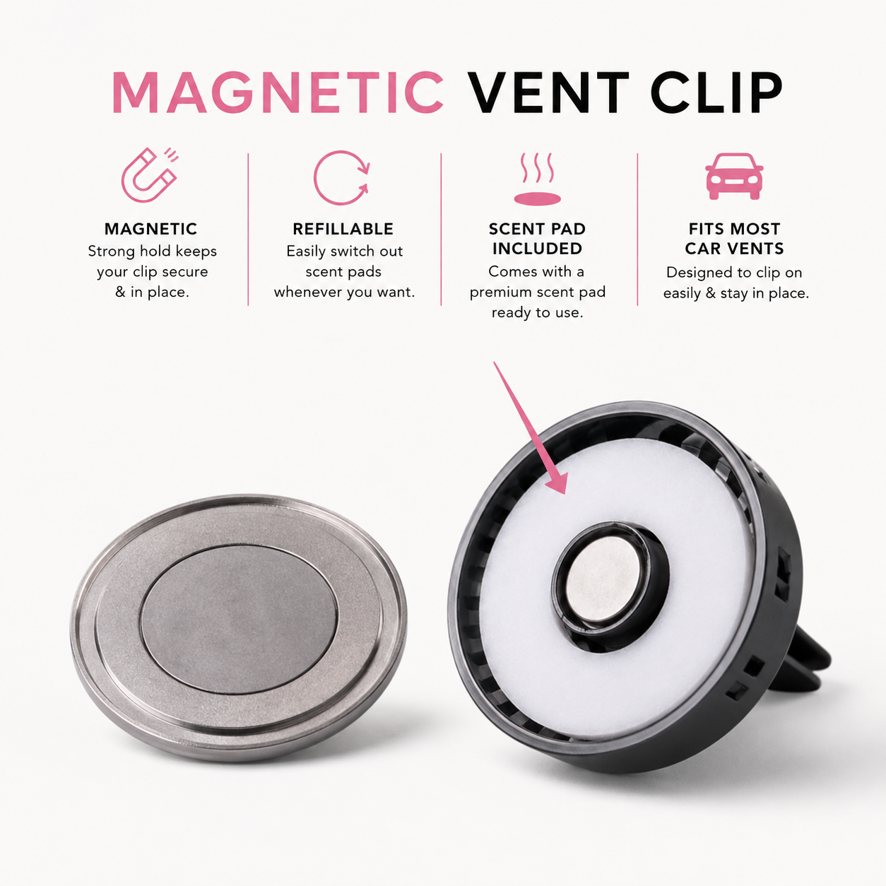 Midnight Magnetic Refillable Car Vent Clip Diffuser | Luxury Car Air Freshener